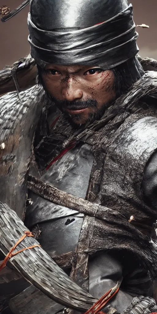 Image similar to shinobi warrior from ghost of tsushima, realistic, cinematic lighting, native japanese