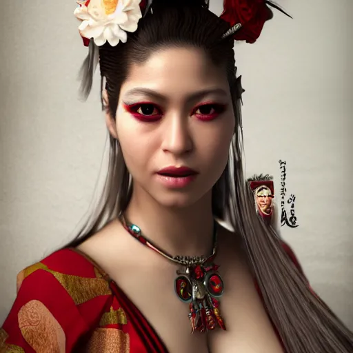 Image similar to Shakira Geisha, realistic, photo studio, HDR, 8k, trending on artstation