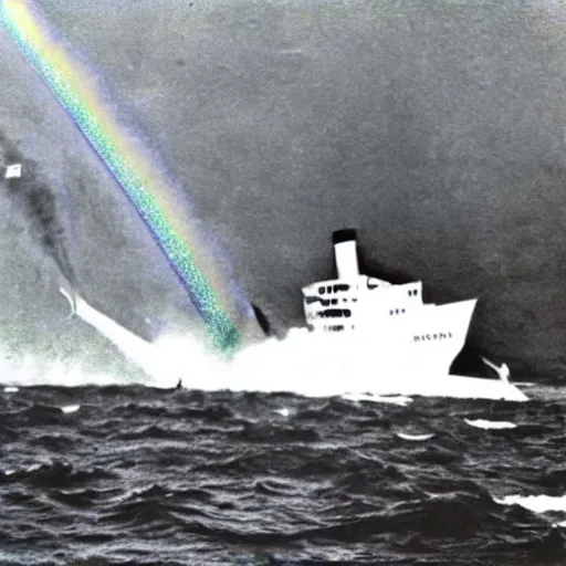 Image similar to the sinking of the rainbow warrior by the dastardly mustache twirling french