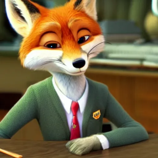 Prompt: a fox character, zootopia.