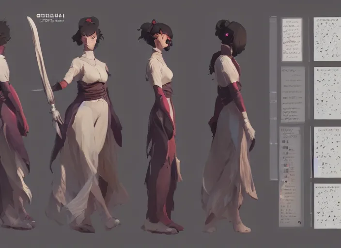 Image similar to character sheet for a beautiful woman for genshin impact, by greg rutkowski, by studio ghibli, digital art, trending on artstation, hd, 8 k, highly detailed, good lighting, beautiful, masterpiece