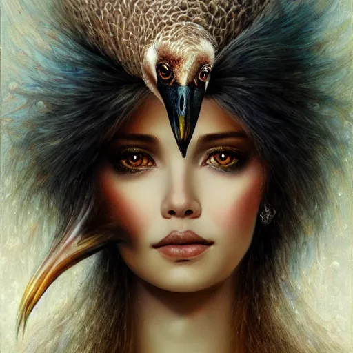 Image similar to a beautiful ostrich manipulating water by karol bak, ayami kojima, artgerm, river, water, blue eyes, smile, concept art, fantasy