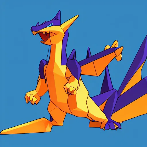 Image similar to high polygon render of mega charizard x on a white background, isometric 3 d, ultra hd