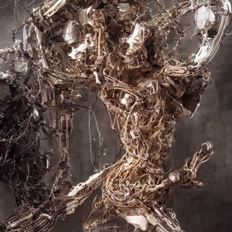 Prompt: a beautiful biomechanical robot woman, with artificial nerves and bones and muscles, machines buidling machines using machines, cyberpunk in the style of westworld by annie leibowitz, golden hour, photography, portrait, dslr, closeup - view, angelic, soft lighting, insanely detailed and intricate, hypermaximalist, elegant, ornate, hyper realistic, super detailed