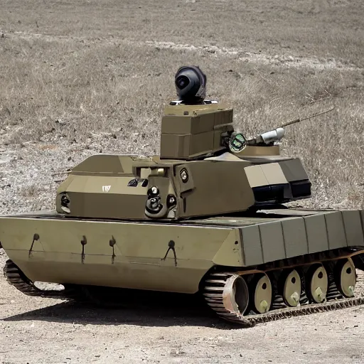 Image similar to unmanned ground vehicle, military, carrying weapons