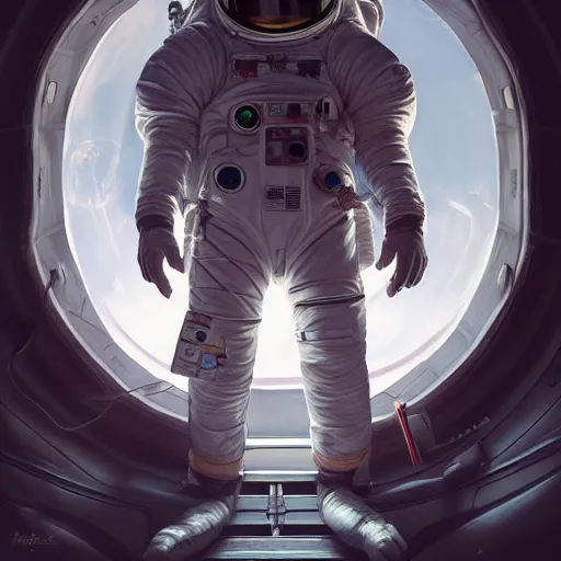 Image similar to an epic portrait of an astronaut entering the rabbit hole of wonderland, cinematic lighting, trending on Artstation, highly detailed, insane details