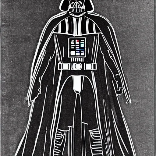 Prompt: darth vader ’ s suit schematic drawn by da vinci, mechanical drawing
