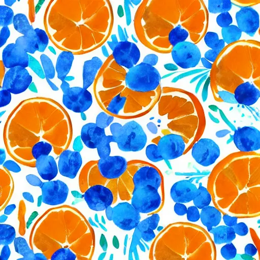 Image similar to orange and blue color, botanical, illustration, gin, pattern, playful, premium, pintrest, behance, watercolor