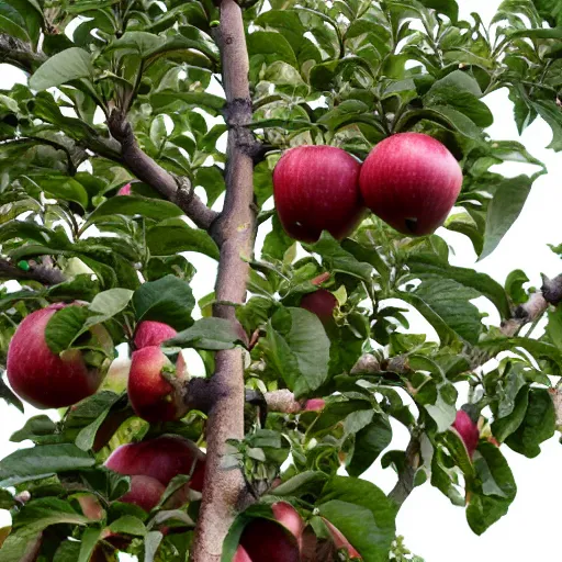 Prompt: apples growing on trees