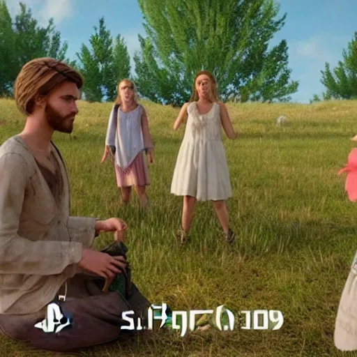 Prompt: PlayStation 2 screenshot of Midsommar (2019)