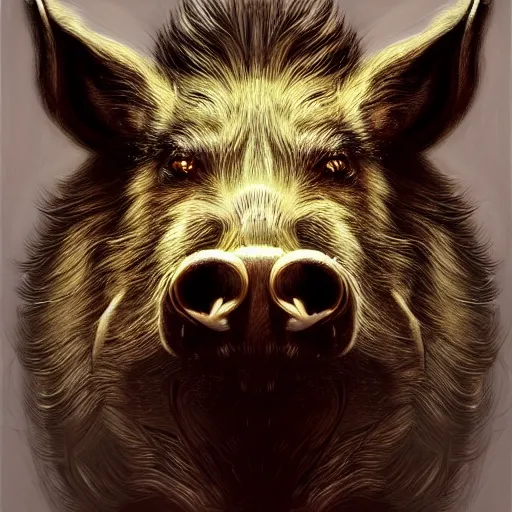 Prompt: portrait of a boar with a humanoid face, male, handsome, masculine, full body, red hair, long hair, soft hair, fantasy, intricate, elegant, highly detailed, suit, coffee shop, digital painting, artstation, concept art, character art, smooth, sharp focus, illustration, art by artgerm and greg rutkowski and alphonse mucha