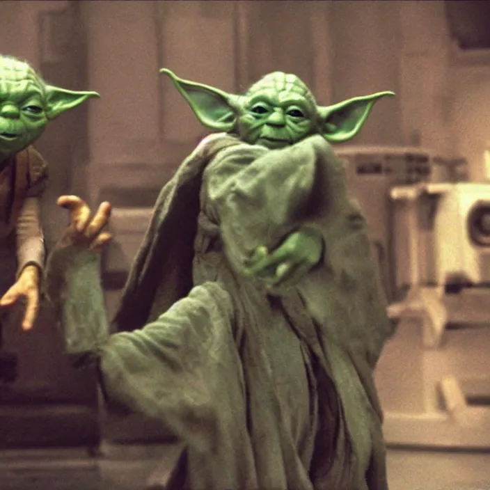 Image similar to a hyperdetailed studio photo of master yoda dancing with luke skywalker