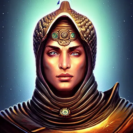 Image similar to detailed portrait of emperor of dune muad'dib, old roman style, non - reflective gray neon cloak, decorated with traditional atreides ornaments by rhads, makoto shinkai cyril rolando, madgwick illustrated, perfect face, fine details, realistic shaded, fine - face, pretty face