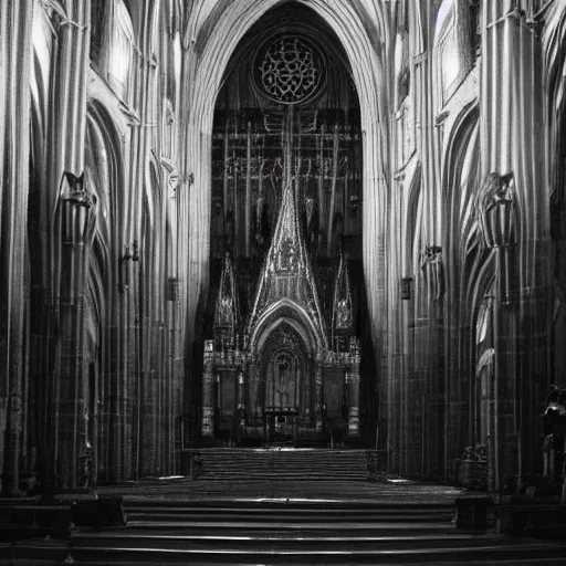 Image similar to an ultra detailed black and white tarot card of the throne of the evil patriarch up incredibly high looking down into the cathedral, incense smoke drifting through the air, artstation, volumetric lighting, exquisite detail, octane render, 8 k postprocessing, art by john collier and albert aublet