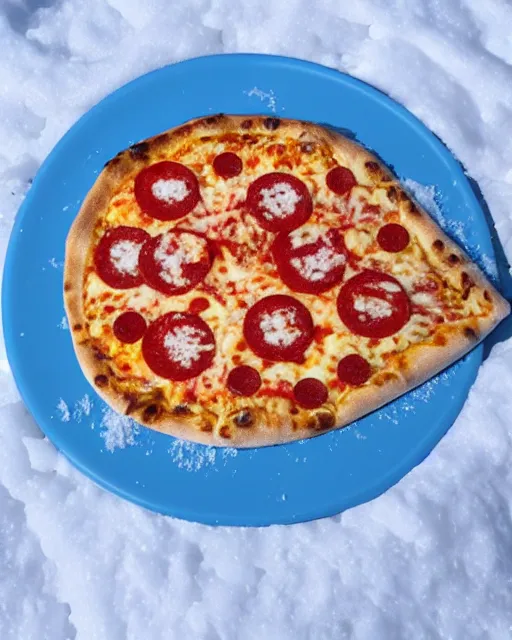 Prompt: pizza made of snow