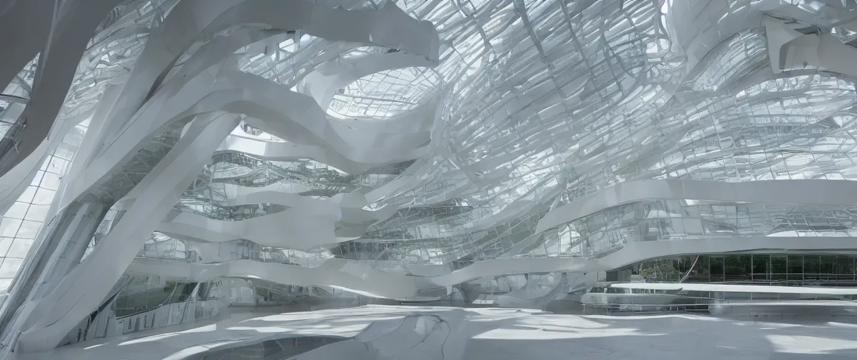 Image similar to movie still 4 k uhd 3 5 mm film color photograph of a clean white futuristic architecture minimal biology lab full of plants, foster + partners, zaha hadid