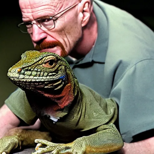 Prompt: walter white pets a lizard