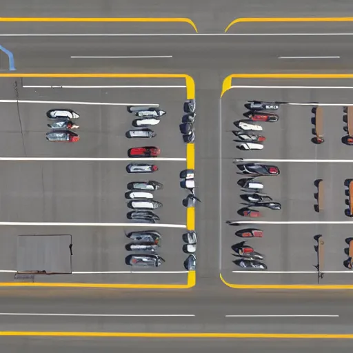 Prompt: top down map picture of a supermarket parking lot after a zombie attack, top down perspecrive