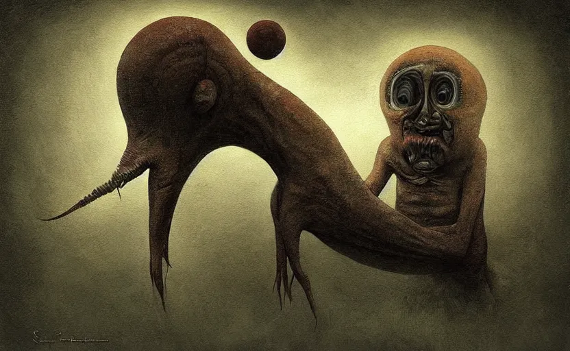 Prompt: a surreal painting a painting of a strange creature, by anton semenov and anja millen