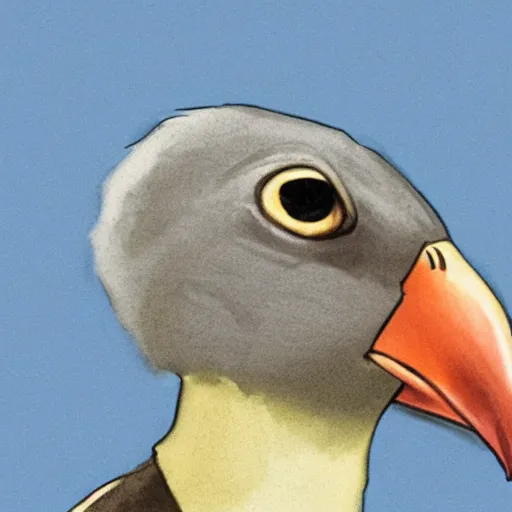 Image similar to extremely detailed cartoon bird looking directly into camera