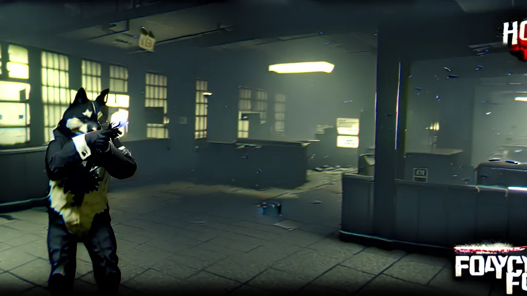 Prompt: screenshot from the pc game payday 2 demonstrating the fursuit unlock - hoxton? more like foxton.