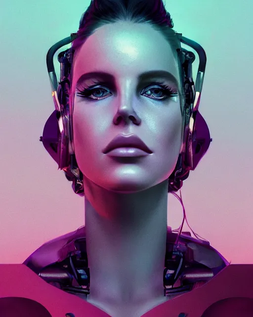 Image similar to portrait of Lana Del Rey as a cyborg. intricate abstract. intricate artwork. by Tooth Wu, wlop, beeple, dan mumford. mulholland drive by david lynch, dune by david lynch, octane render, trending on artstation, greg rutkowski very coherent symmetrical artwork. cinematic, hyper realism, high detail, octane render, 8k, iridescent accents