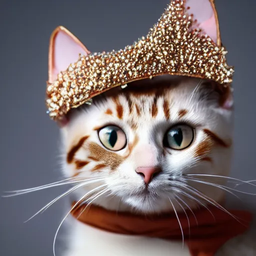 Prompt: high quality photograph of a cat dressed as a princess