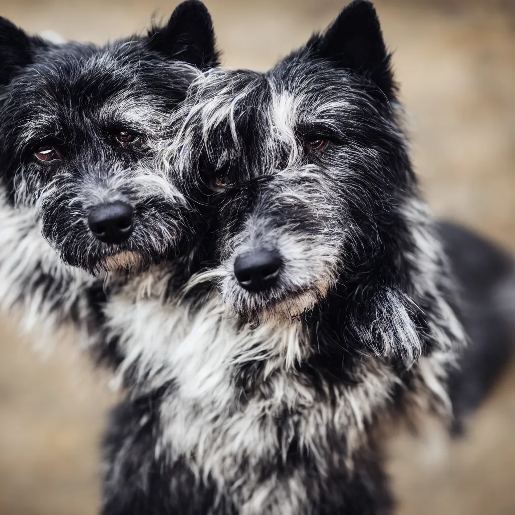 Prompt: A samojed dog with black fur, bokeh, 90mm