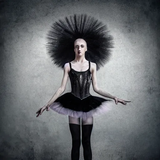 Prompt: full body pose, hyperrealistic photograph of female punk ballerina, dim volumetric lighting, 8 k, octane beautifully detailed render, extremely hyper detailed, intricate, epic composition, cinematic lighting, masterpiece, trending on artstation, very very detailed, stunning, hdr, smooth, sharp focus, high resolution, award, winning photo, dslr, 5 0 mm