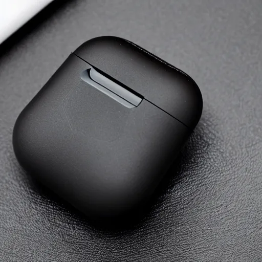 Image similar to black airpods pro case with marshmallow logo on it, studio, product photo