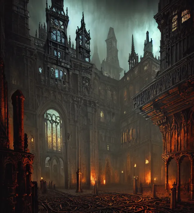 Image similar to steam necropolis, memento mori, gothic, neo - gothic, art nouveau, hyperdetailed copper patina medieval icon, stefan morrell, philippe druillet, ralph mcquarrie, concept art, steampunk, unreal engine, detailed intricate environment, octane render, moody atmospherics, volumetric lighting, ultrasharp, ominous, otherworldly