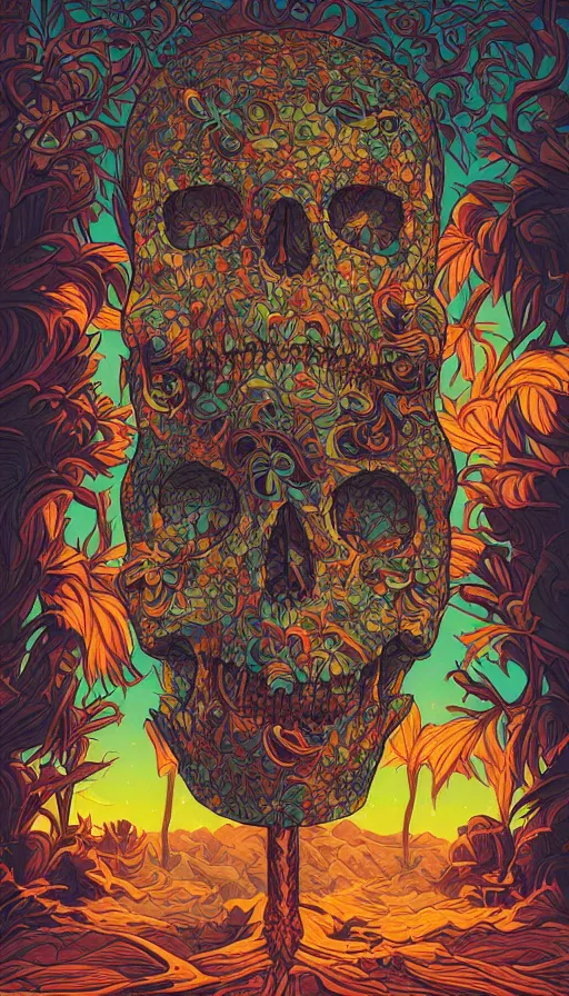 Image similar to The luminous island of the forgotten floral skull gods, italian futurism, da vinci, Dan Mumford, Josan Gonzalez