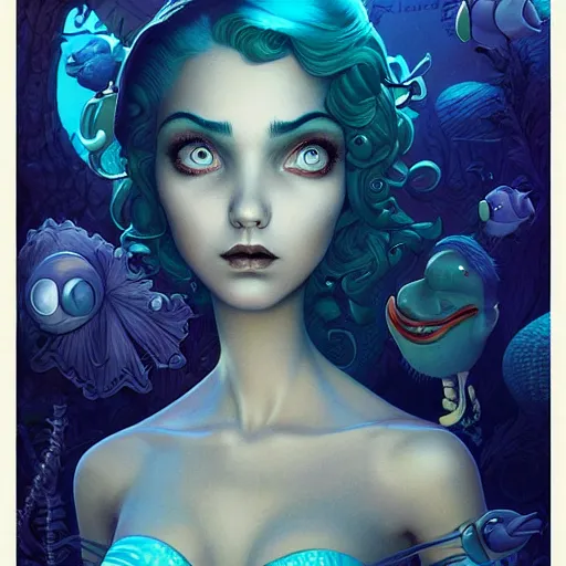 Image similar to Lofi aquatic portrait Pixar style by Joe Fenton and Stanley Artgerm and Tom Bagshaw and Tim Burton