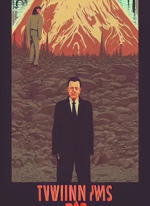 Prompt: Twin Peaks movie poster artwork by Michael Whelan and Tomer Hanuka, Rendering of Evil Cooper, from a scene from Twin Peaks, clean, full of detail, Matte painting, trending on artstation and unreal engine