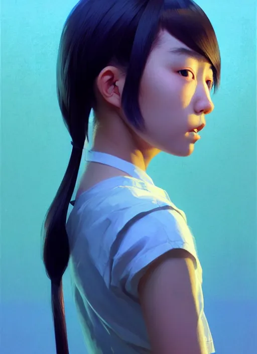 Image similar to a teenager, japanese, hair tied back in a pigtail, pretty like a girl, perfect face, symmetric eyes, sharp focus, specular reflection, occlusion shadow, artstation, by ilya kuvshinov and jeremy lipking, light novel cover art, 3 d epic illustrations, symmetric body