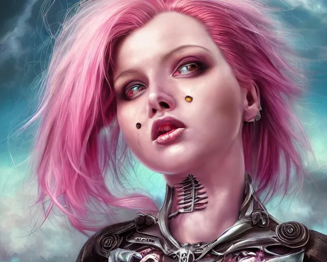 Prompt: Death is swallowed up in victory, very detailed and beautiful face, pink hair, screaming, mechanical butterfly, artwork by artgerm, centered shot, wide angle, full body, islandpunk, solarpunk, DD, fantasy, highly detailed, digital painting, artstation, smooth, sharp focus, art by thomas kinkade and H.R. Giger and Kevin Swartz