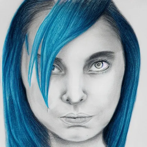 Image similar to abstract pencil drawing of a pregnant woman with blue hair