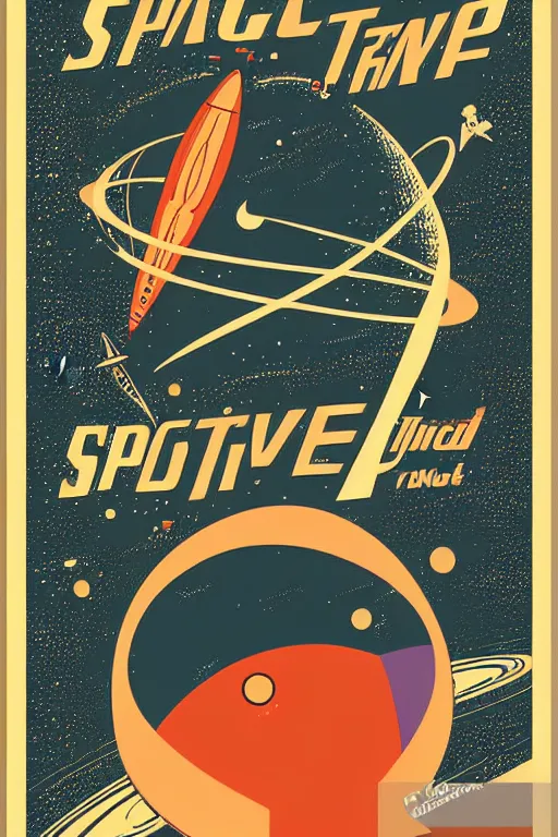 Image similar to vintage poster, space travel, illustration, vector art, retro