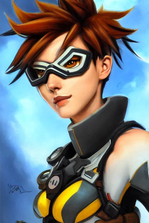Prompt: tracer from overwatch portrait, by john blanche