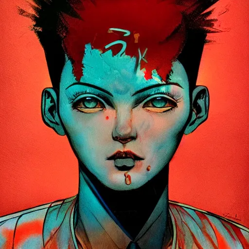 Image similar to prompt : soviet punk portrait soft light painted by james jean and katsuhiro otomo and erik jones, inspired by akira anime, smooth face feature, intricate oil painting, high detail illustration, sharp high detail, manga and anime 1 9 9 9