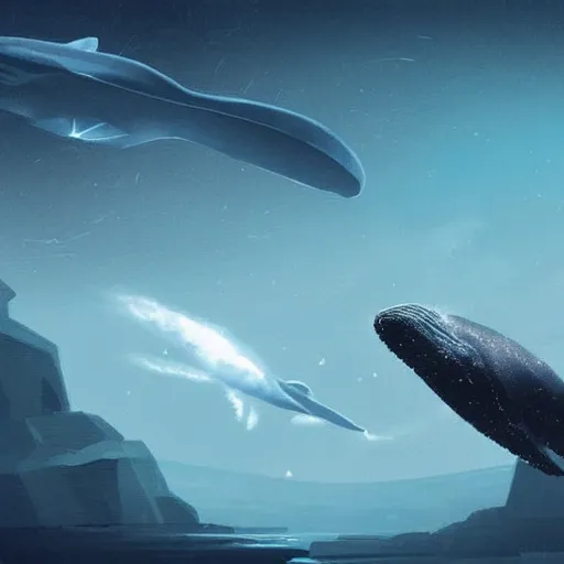 Prompt: a spaceship flies away abandoning a whale explorer on an alien world, sci-fi digital art illustration,