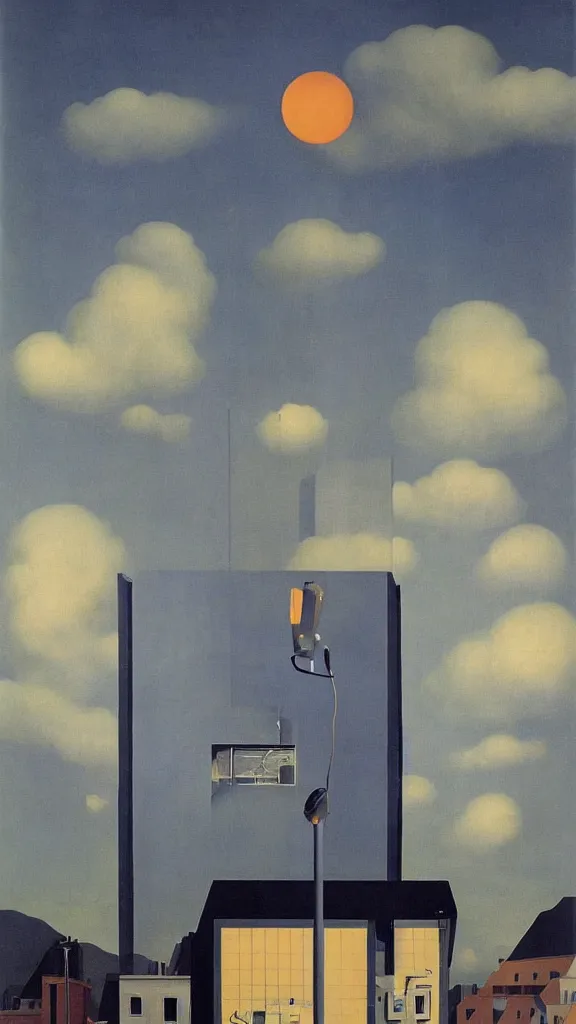 Prompt: an electronic music studio by Rene Magritte