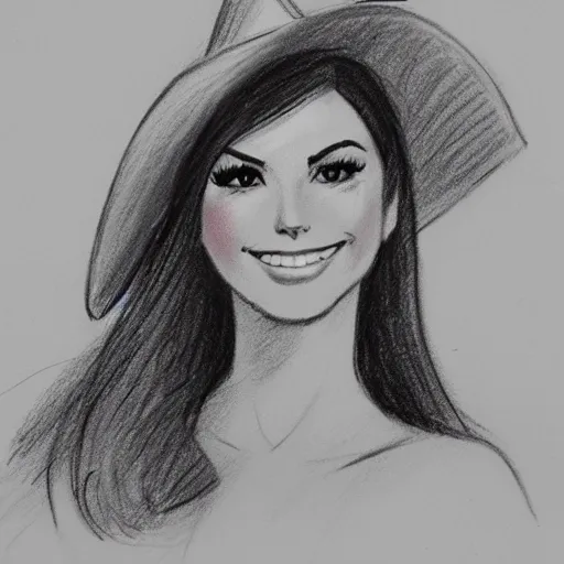 Image similar to milt kahl pencil sketch of victoria justice with a cowboy hat