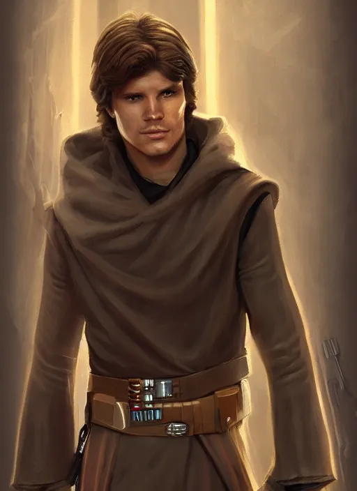 Prompt: jacen solo, jedi from star wars legends books, science fiction realistic and detailed portrait by salvador trakal, trending on artstation, great lighting