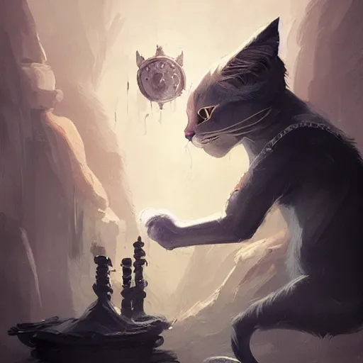 Image similar to cat sorcerer, dnd fantasy digital art by Greg Rutkowski