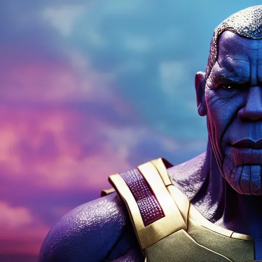 Image similar to Barack Obama cast as Thanos, still from marvel movie, hyperrealistic, 8k, Octane Render,