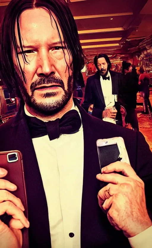 Image similar to img _ 0 1 2 4. jpg. candid john wick selfie. snapchat, instagram, hashtags