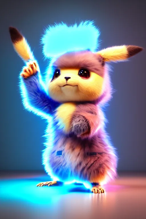 Image similar to high quality 3 d render cyberpunk very cute multicolored fluffy! wombat cyborg, mechanical paw, highly detailed, vray smooth, in the style of detective pikachu, hannah yata charlie immer, cinematic neon blue light, low angle, uhd 8 k, sharp focus