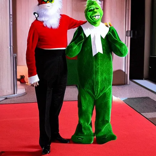 Image similar to bill gates cosplaying as the grinch, bill gates wearing a grinch costume, cosplay award winner