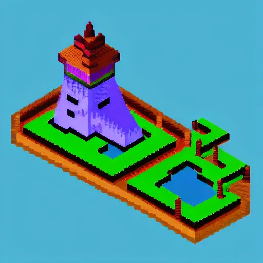 Prompt: isometric view, pixel art, evil castle with tower
